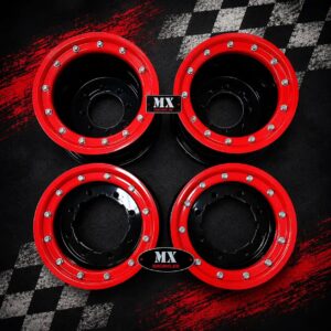 LLANTAS PACK 4 UNIDADES MX RACING DELANTERA/TRASERAS NEGRAS EN ALUMINIO 2 X 10"/2 X 9" beadlock rojo
