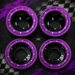 LLANTAS PACK 4 UNIDADES MX RACING DELANTERA/TRASERAS NEGRAS EN ALUMINIO 2 X 10"/2 X 9" beadlock lila anonizado