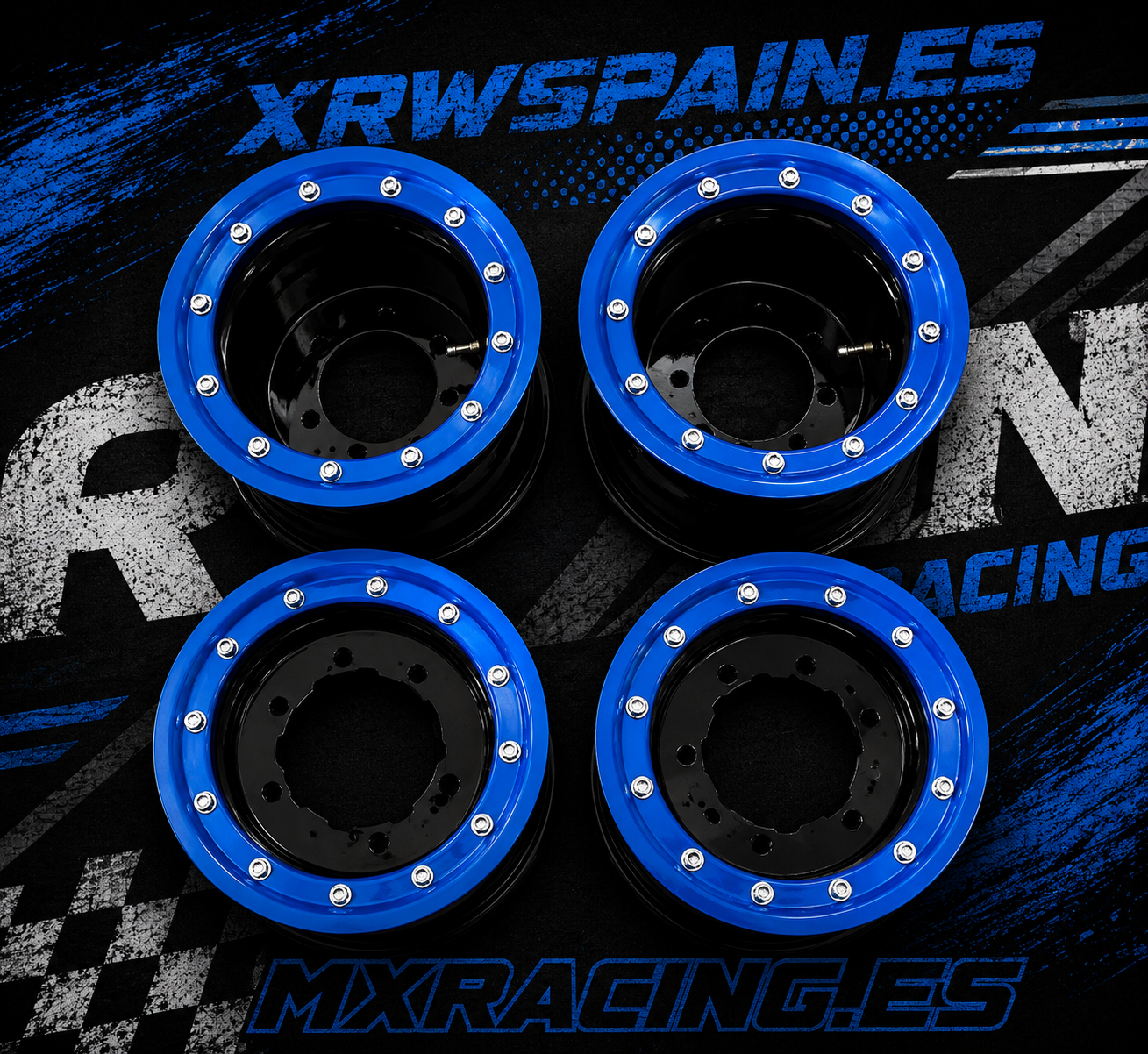 llantas pack 4 unidades mx racing delanteras/traseras en alumino 2 X 10"/2 X 9" beadlock azul anonizado