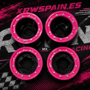 llantas-pack-4-unidades-mx racing delantera traseras negras en aluminio 2-x-10 2-x-9 beadlock fucsia
