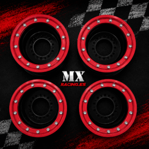 llantas pack 4 unidades mx racing delanteras/traseras en alumino 2 X 10"/2 X 9" beadlock rojo anonizado/llanta negra anonizada