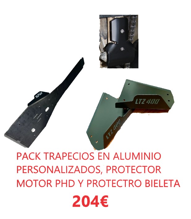 Protector trapecio aluminio personalizados + protector motor suzuki +protector bieleta para ltz 400